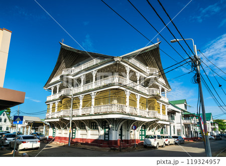 Traditional architecture of the historic center of Paramaribo, UNESCO world heritage in Suriname, South America Traditional architecture of the historic center of Paramaribo, UNESCO world heritage in Suriname, South America 119324957
