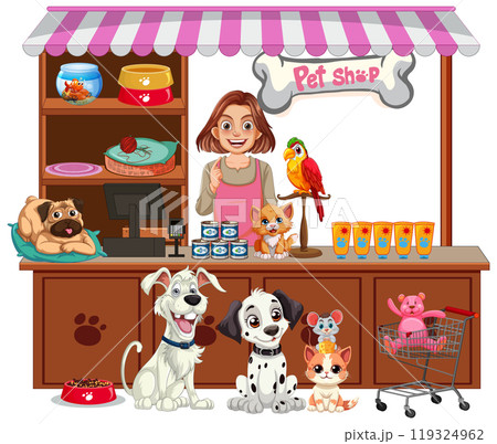 Pet Shop with Happy Animals 119324962