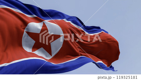 North Korea national flag waving in the wind on a clear day 119325181