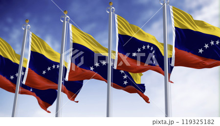 Venezuela national flags waving on a clear day Venezuela national flags waving on a clear day 119325182