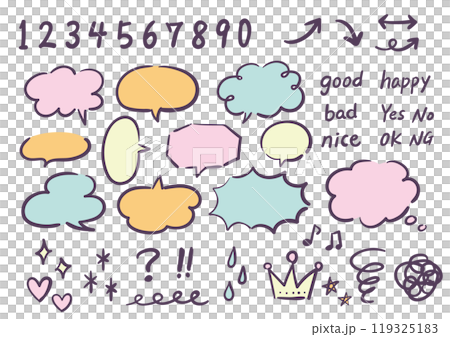 手描き風吹き出しと飾りセット 元気カラー 手描き風吹き出しと飾りセット 元気カラー 119325183