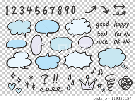 手描き風吹き出しと飾りセット　クールカラー 119325184