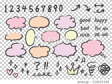 手描き風吹き出しと飾りセット　ガーリーカラー 119325185