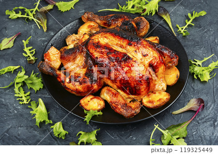 Whole baked chicken. 119325449