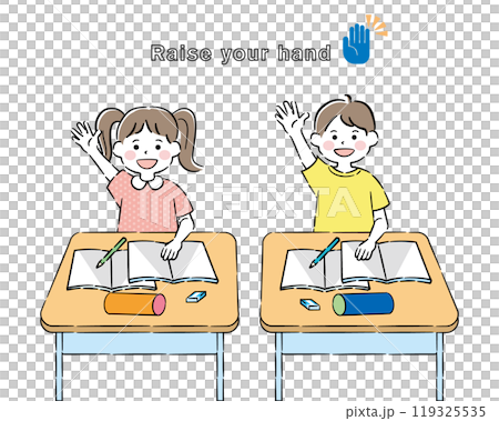 授業で挙手する子供のイラスト 4C 119325535