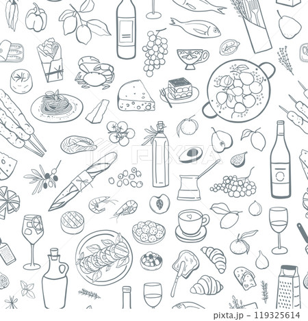 Hand drawn mediterranean food seamless pattern 119325614