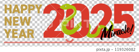 2025年をイメージした巳とhappy new yearの年賀状_横長 119326082