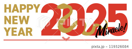 2025年をイメージしたシルエットの巳とhappy new yearの年賀状_横長 2025年をイメージしたシルエットの巳とhappy new yearの年賀状_横長 119326084