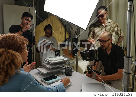 Production Group Shooting Content In Studio Production Group Shooting Content In Studio 119326152