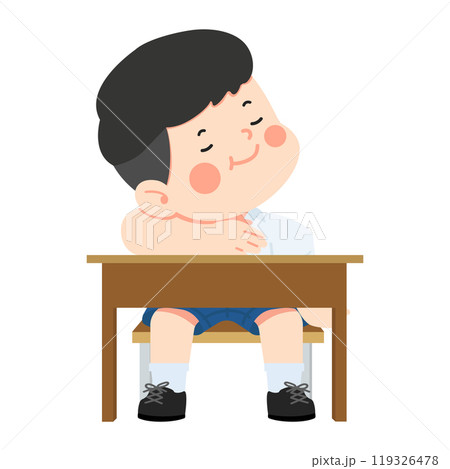 Kid boy students sitting at the table Lying on a chair 119326478
