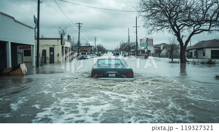 洪水に浸かった街と車 洪水に浸かった街と車 119327321