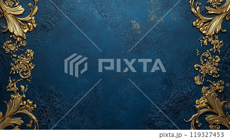 金の装飾が施された青い背景 119327453