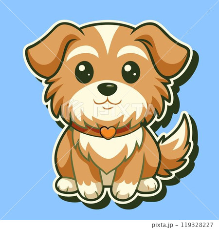 Dog sticker. Happy adorable doggy cartoon. Cheerful cute animal baby. Funny pet character 119328227