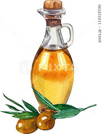 olive oil italian food,watercolor painting hand-drawn illustration 119328590