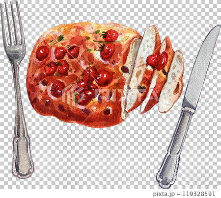 focaccia italian food,watercolor painting hand-drawn illustration 119328591