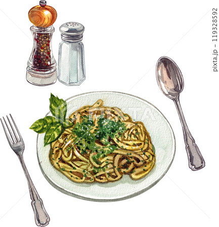 pesto alla genovese italian food,watercolor painting hand-drawn illustration 119328592