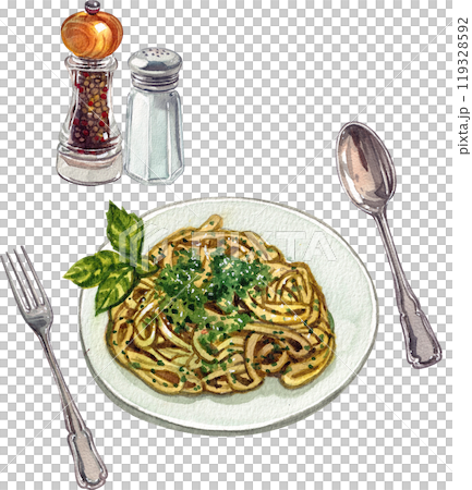 pesto alla genovese italian food,watercolor painting hand-drawn illustration 119328592