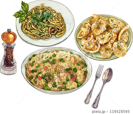 risi e bisi italian food,watercolor painting hand-drawn illustration risi e bisi italian food,watercolor painting hand-drawn illustration 119328593