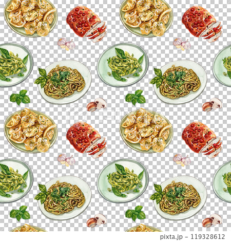 italian food pattern watercolor painting hand-drawn pattern seamless 119328612