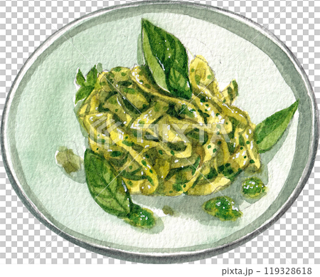 pesto alla genovese italian food,watercolor painting hand-drawn illustration 119328618