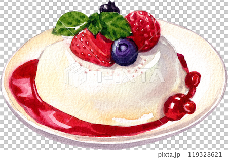 panna cotta italian desserts,watercolor painting hand-drawn illustration 119328621