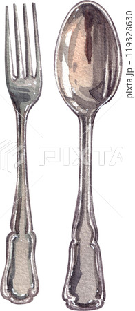 spoon and fork italian food,watercolor painting hand-drawn illustration 119328630