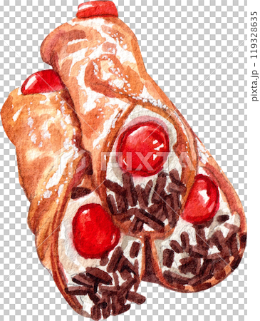 cannoli italian dessert ,watercolor painting hand-drawn illustration 119328635