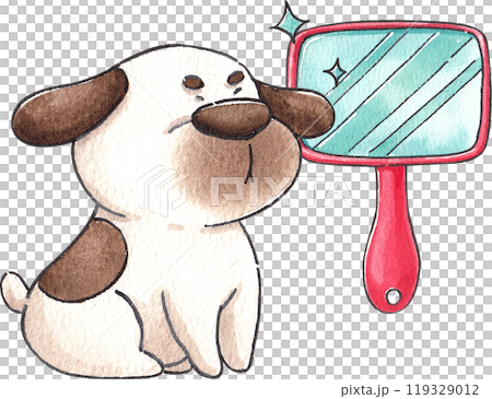 Dog proudly enjoying its cleanliness, hand-drawn watercolor composition 119329012