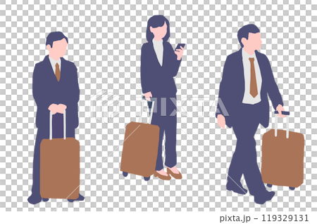 Three businessmen walking with suitcases Three businessmen walking with suitcases 119329131