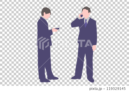 Two men in suits using smartphones Two men in suits using smartphones 119329145