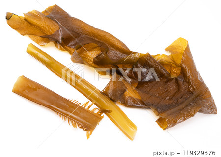 Laminaria (Kelp) Seaweed Isolated on White Background.Fresh seaweed wakame Laminaria (Kelp) Seaweed Isolated on White Background.Fresh seaweed wakame 119329376