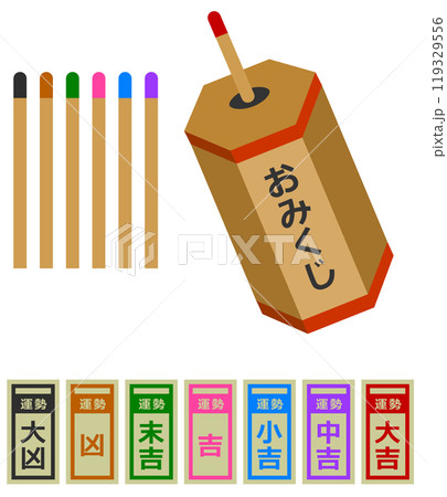 運試しにくじを引いて運勢を占うおみくじのイラスト 運試しにくじを引いて運勢を占うおみくじのイラスト 119329556