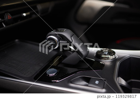 Macro shot of a car gear lever an essential auto part 119329817