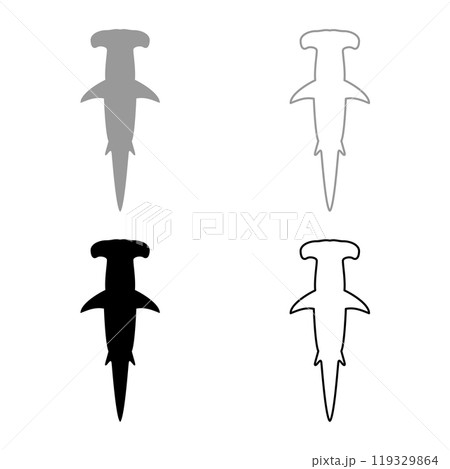 Shark hammer head set icon grey black color vector illustration image solid fill outline contour line thin flat style 119329864
