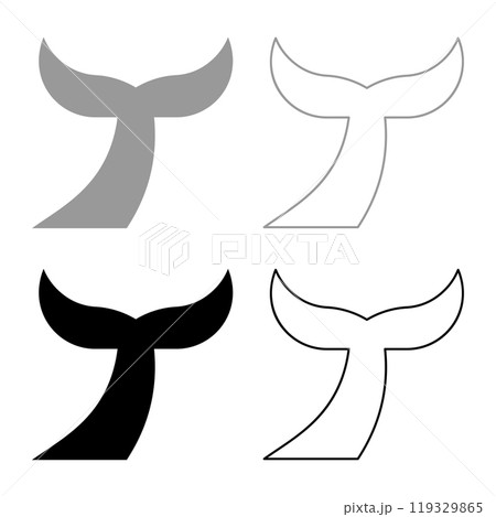 Tail of the fish set icon grey black color vector illustration image solid fill outline contour line thin flat style 119329865