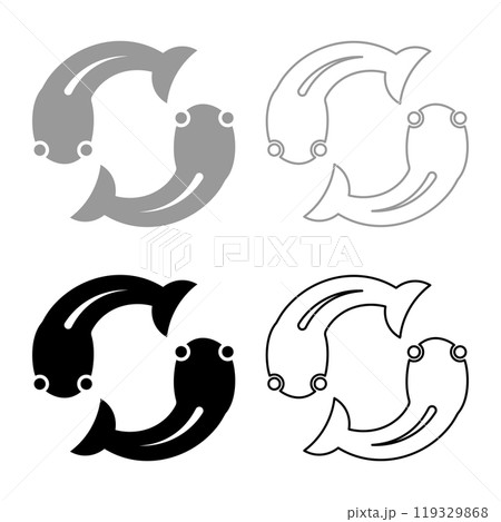 Fish goby two moves in circle set icon grey black color vector illustration image solid fill outline contour line thin flat style Fish goby two moves in circle set icon grey black color vector illustration image solid fill outline contour line thin flat style 119329868
