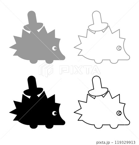 Cute hedgehog with mushroom set icon grey black color vector illustration image solid fill outline contour line thin flat style 119329913