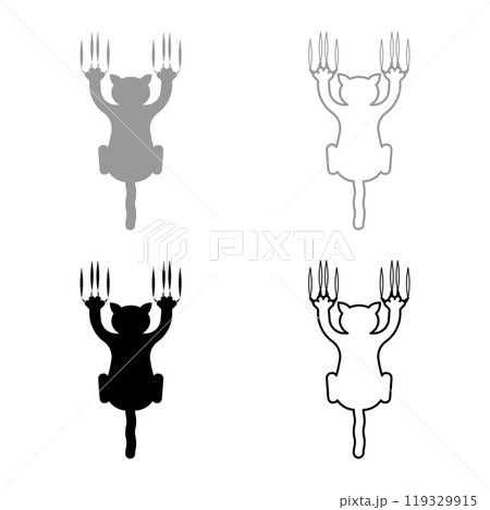 Cat scratching with claw marks harm set icon grey black color vector illustration image solid fill outline contour line thin flat style 119329915
