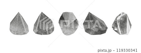 Cube, cylinder, triangle, rhombus with grainy dot texture. 119330341
