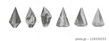 Cube, cylinder, triangle, rhombus with grainy dot texture. 119330355