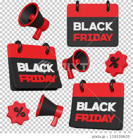 black friday calendar with megaphone 3D graphic black friday calendar with megaphone 3D graphic 119330620