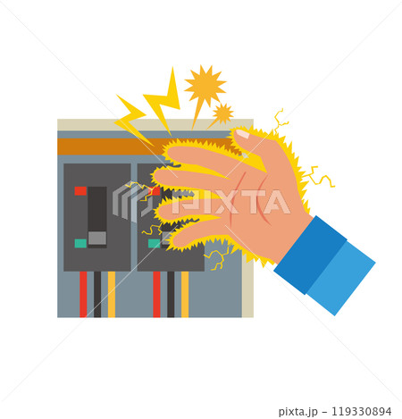 配電盤で感電する手のイラスト 119330894