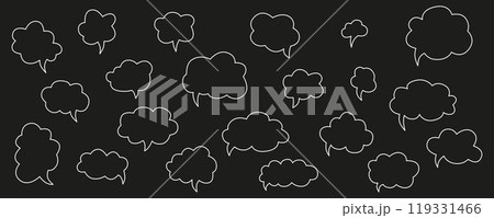 Hand drawn speech bubbles chat set. Vector stock illustration isolated on black background for design template web site, presentation, message, communication, comments and notes. Editable stroke line. 119331466