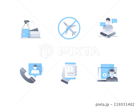 Aspects of self-isolation - flat design style icons set Aspects of self-isolation - flat design style icons set 119331482
