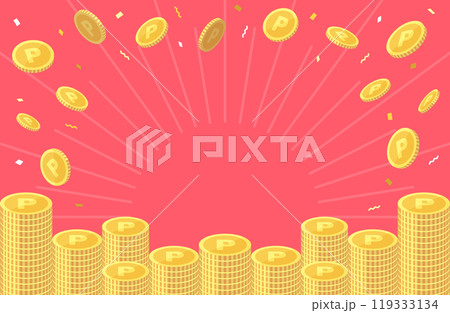 ポイントコインがはじけ飛ぶイメージのベクターイラスト素材 119333134