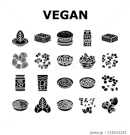 vegan food fresh organic icons set vector vegan food fresh organic icons set vector 119333281