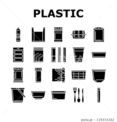 plastic packaging food container icons set vector 119333282
