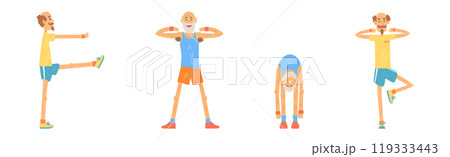 Funny Senior Man Character Exercising and Workout Vector Set 119333443