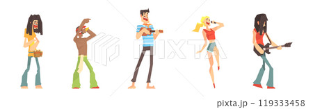 People Character Play Musical Instrument and Sing with Microphone Vector Set People Character Play Musical Instrument and Sing with Microphone Vector Set 119333458