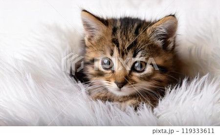 フカフカのベッドに入った仔猫 119333611